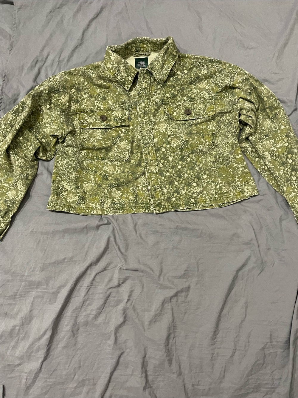 Wild Fable Olive Green Floral Cropped Jean Jacket